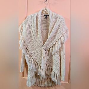 Ralph Lauren Alpaca X Natural Fringe Cardigan With Kilt Pin